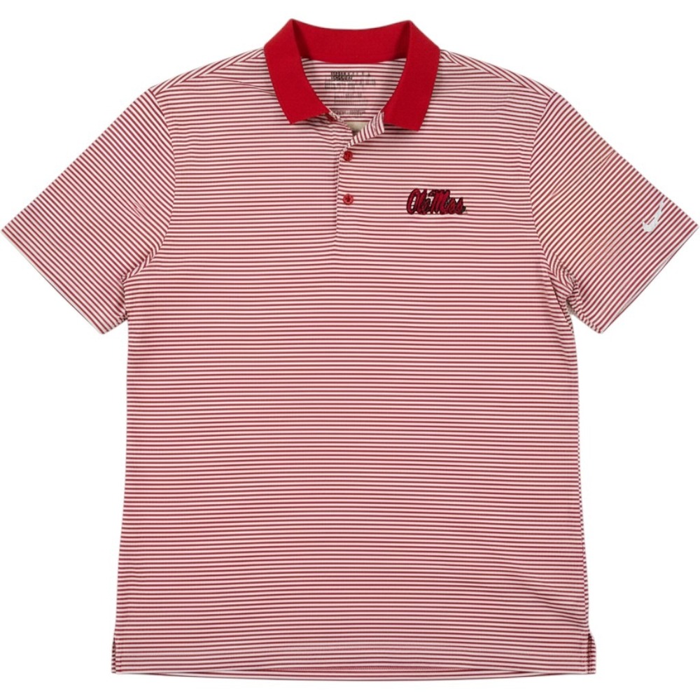 Nike Golf Ole Miss Rebels Polo Shirt Mens Large Red White Striped Dri-FIT Vaught